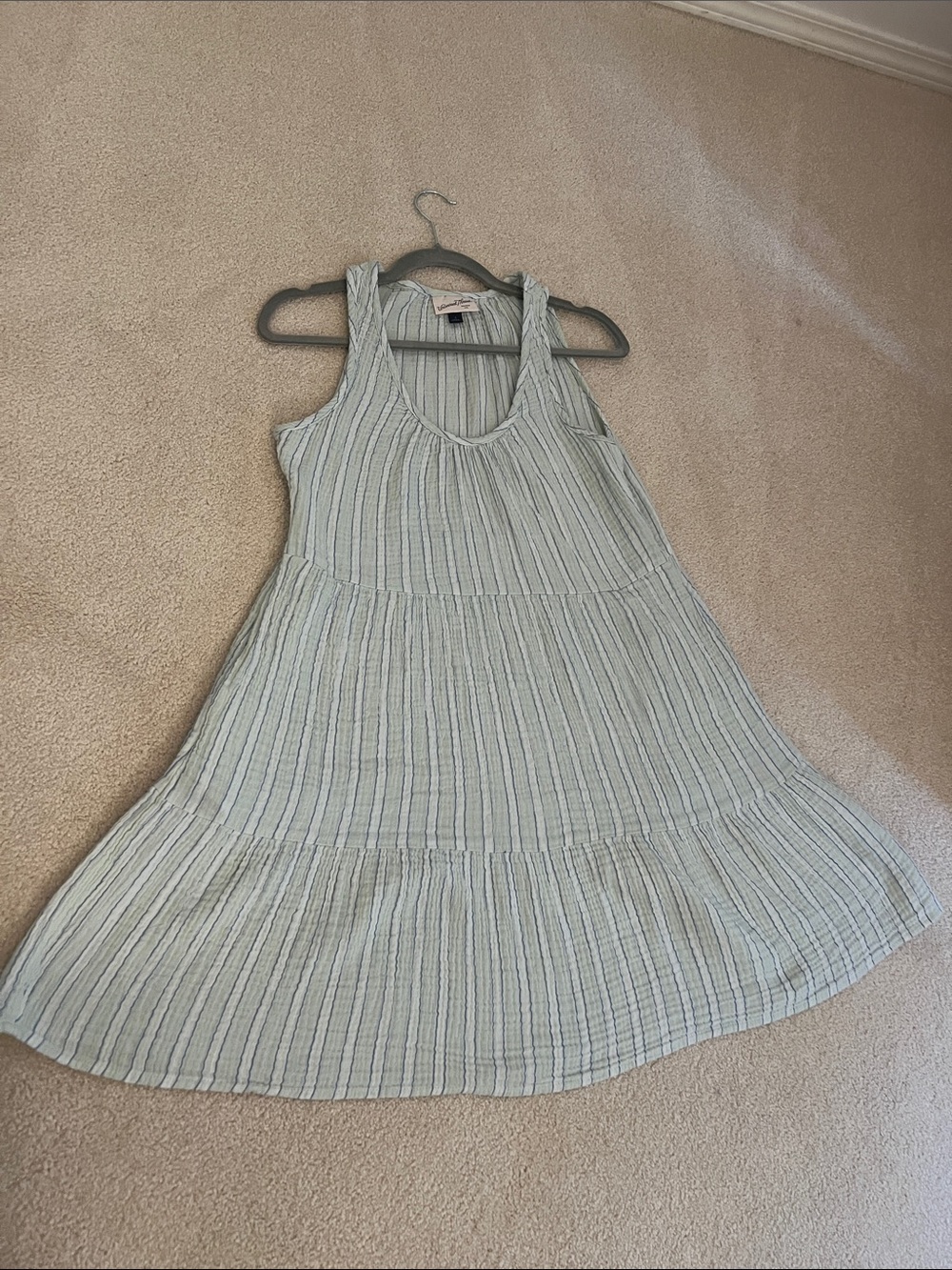 100% Cotton Universal Thread Mint & Blue Striped Dress | Size Small